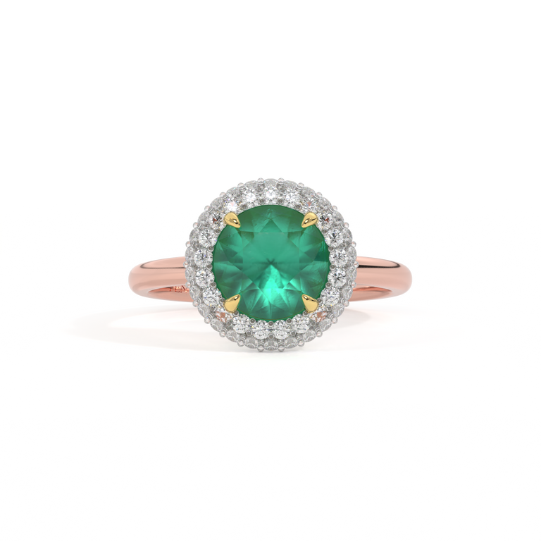 Vintage Round Emerald 18K Rose Gold Ring