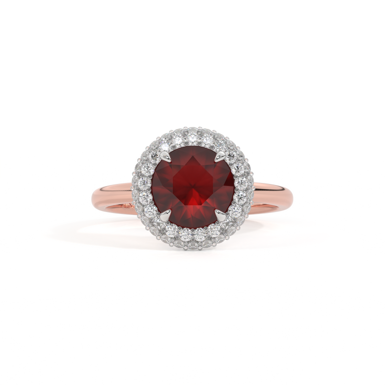 Vintage Round Garnet 18K Rose Gold Ring