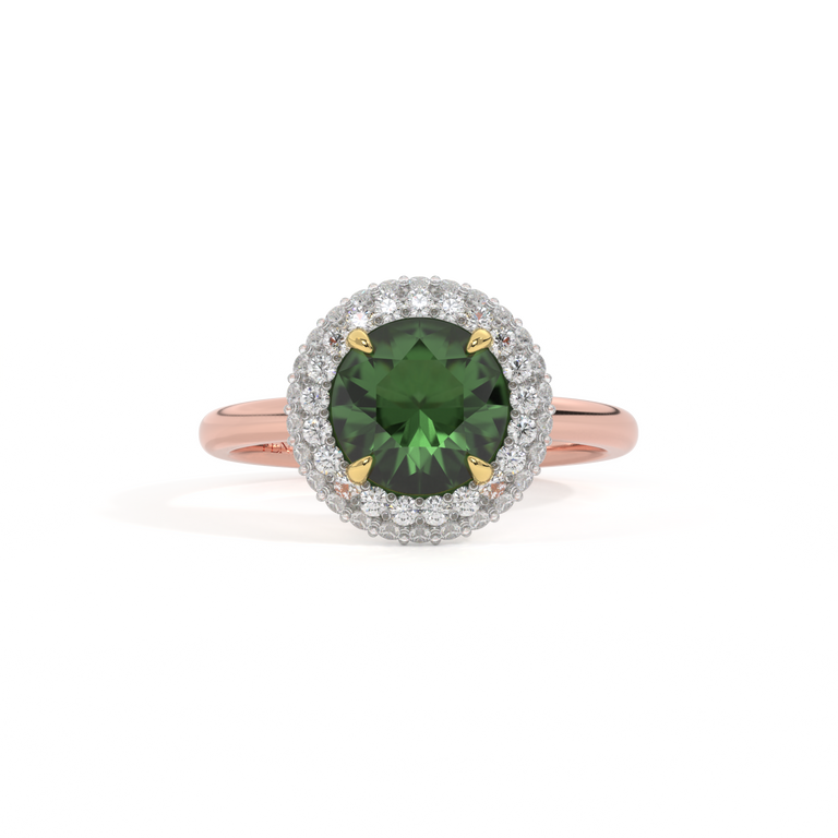 Vintage Round Green Sapphire 18K Rose Gold Ring