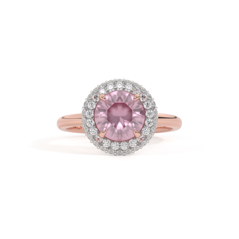 Vintage Round Pink Sapphire 18K Rose Gold Ring