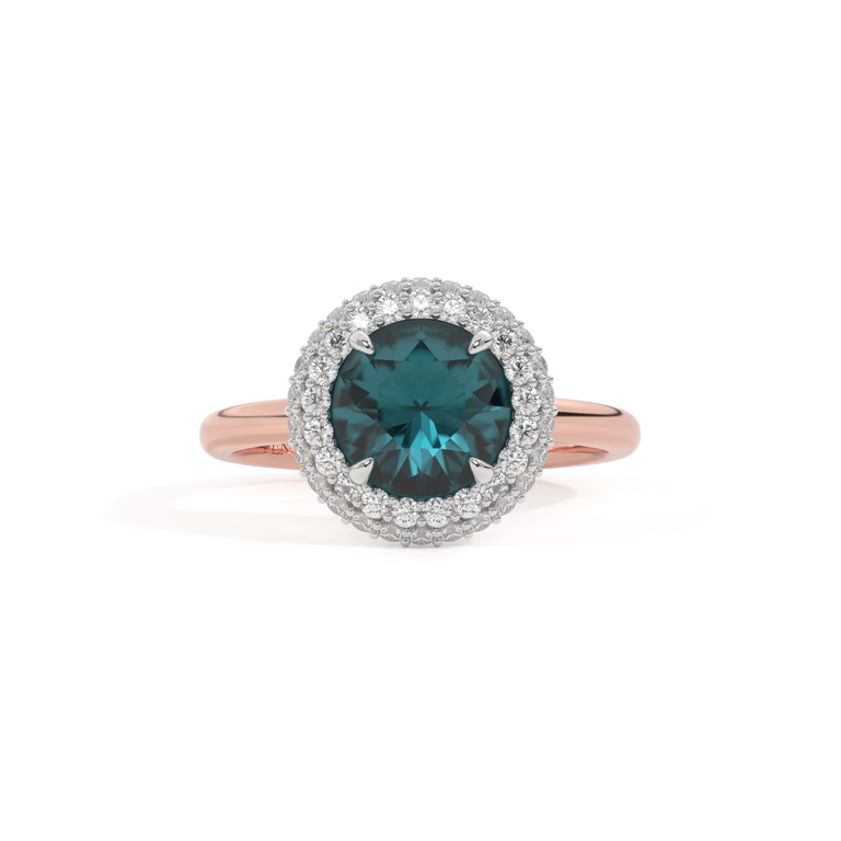 Vintage Round Teal Sapphire 18K Rose Gold Ring