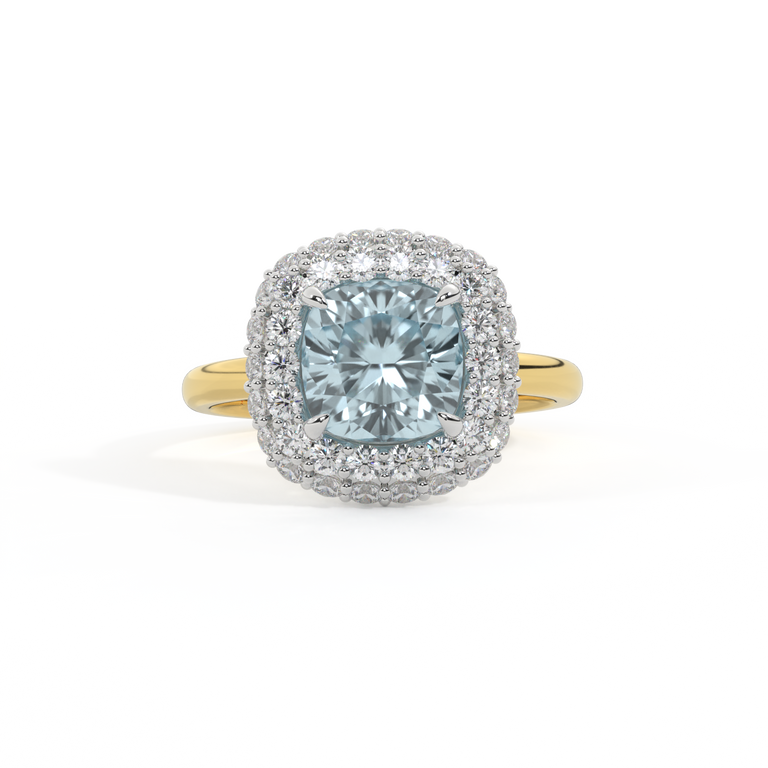 Vintage Cushion Aquamarine 18K Yellow Gold Ring