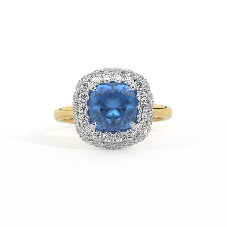 Vintage Cushion Blue Sapphire 18K Yellow Gold Ring