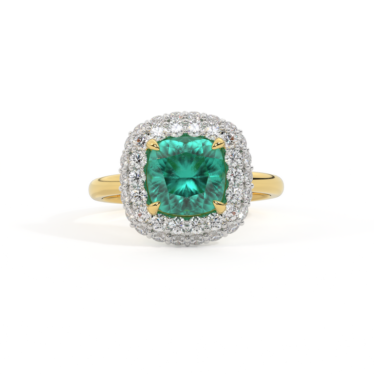 Vintage Cushion Emerald 18K Yellow Gold Ring
