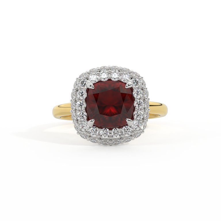 Vintage Cushion Garnet 18K Yellow Gold Ring