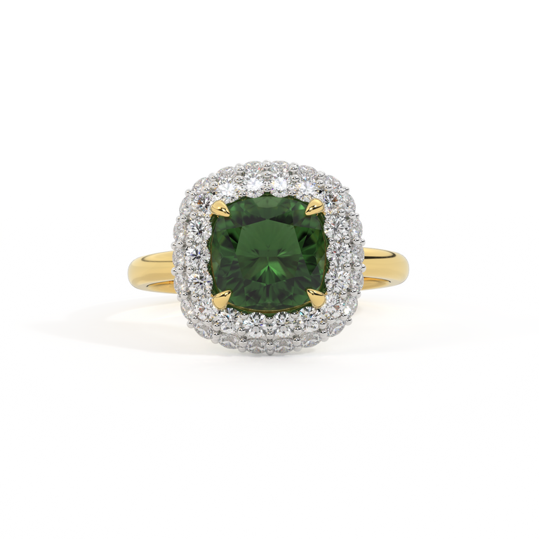 Vintage Cushion Green Sapphire 18K Yellow Gold Ring