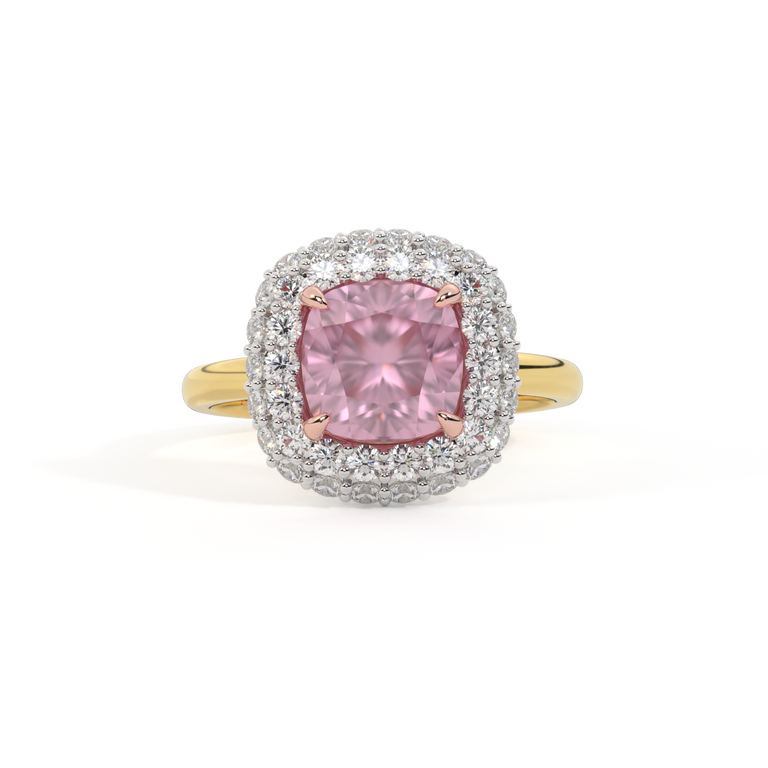 Vintage Cushion Pink Sapphire 18K Yellow Gold Ring
