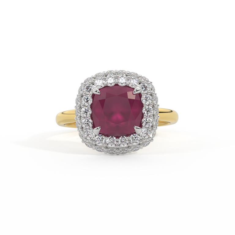 Vintage Cushion Ruby 18K Yellow Gold Ring