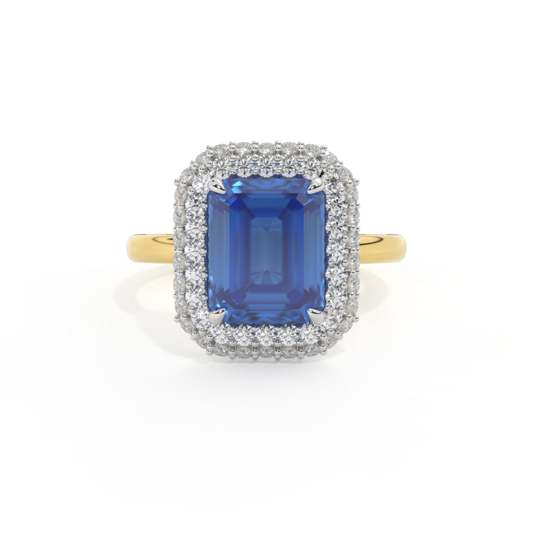 Vintage Emerald Blue Sapphire 18K Yellow Gold Ring