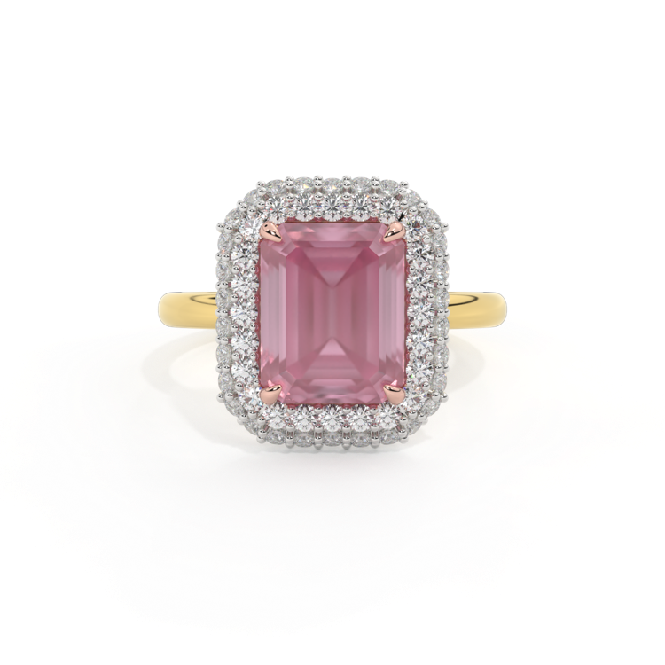 Vintage Emerald Pink Sapphire 18K Yellow Gold Ring