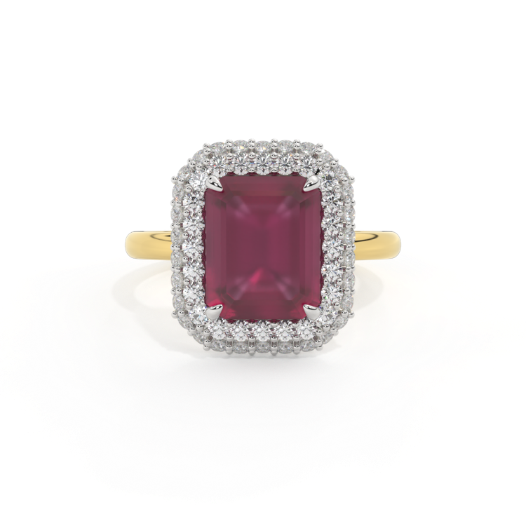 Vintage Emerald Ruby 18K Yellow Gold Ring