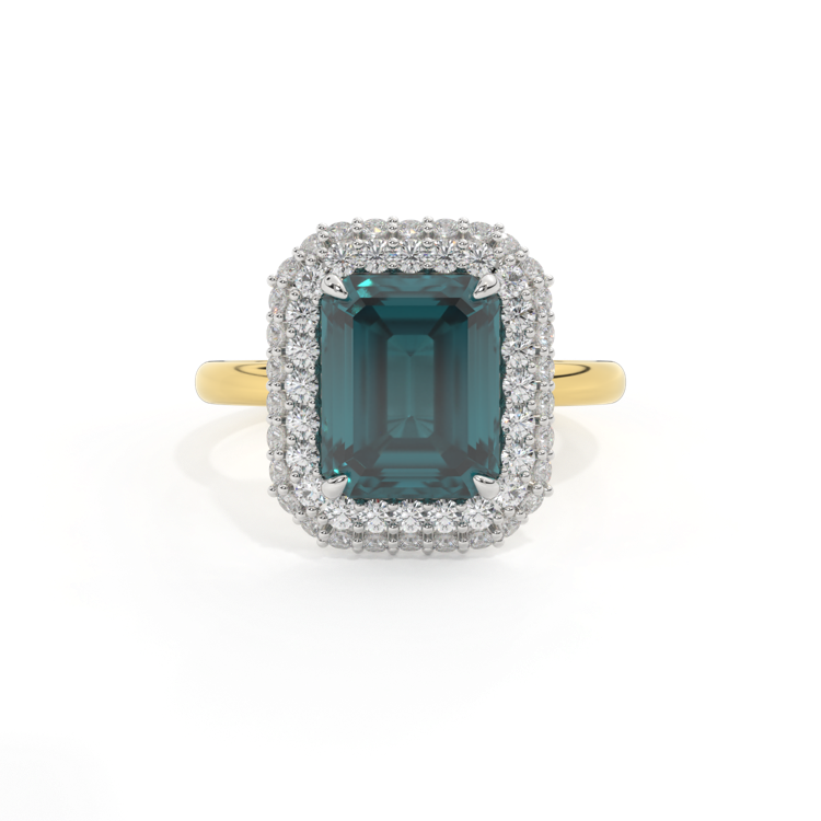 Vintage Emerald Teal Sapphire 18K Yellow Gold Ring