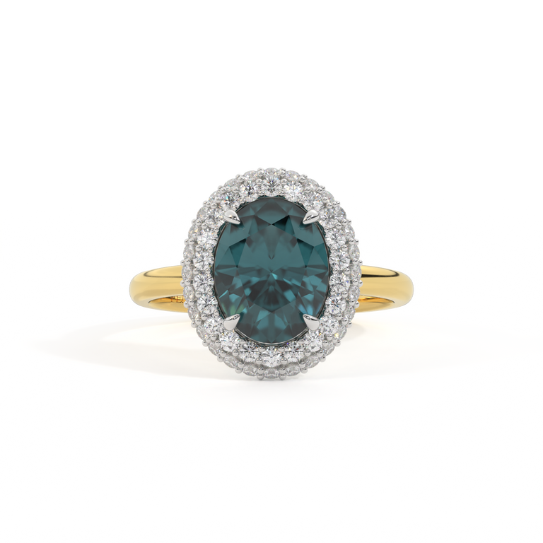 Vintage Oval Teal Sapphire 18K Yellow Gold Ring