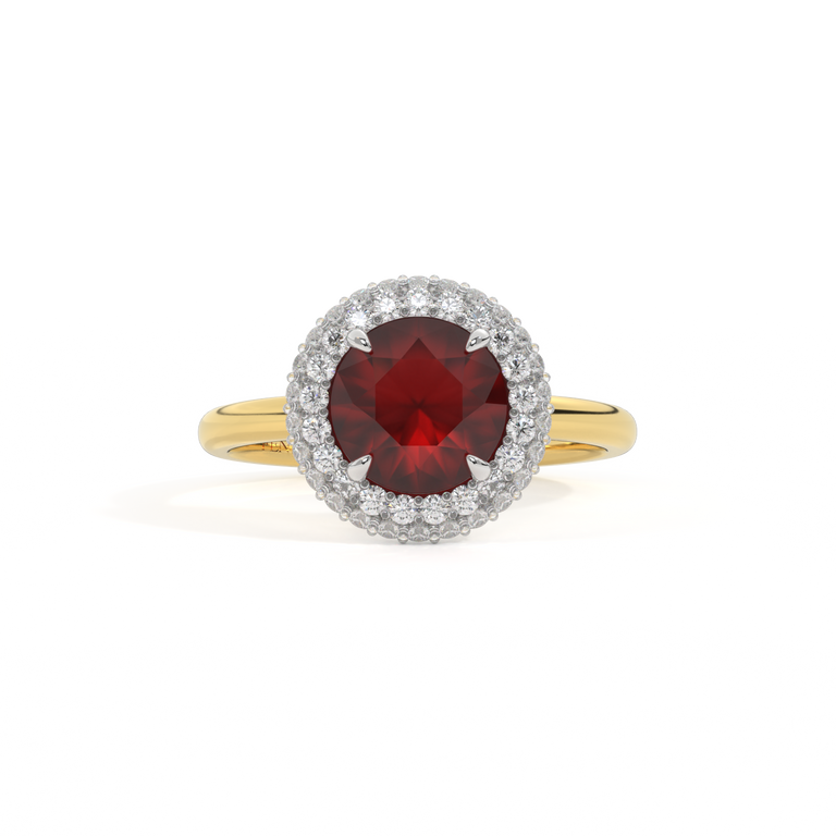 Vintage Round Garnet 18K Yellow Gold Ring