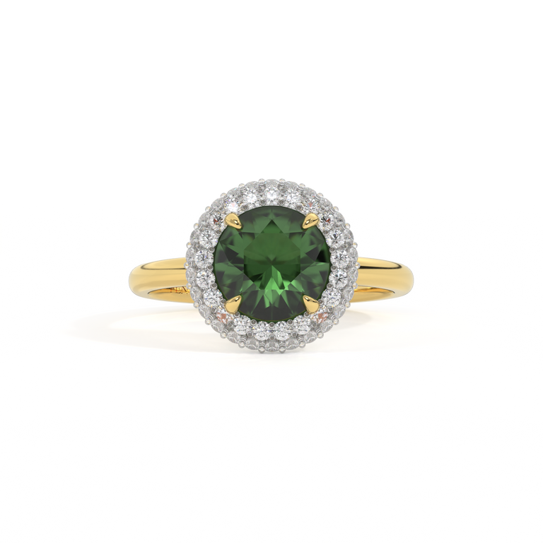 Vintage Round Green Sapphire 18K Yellow Gold Ring