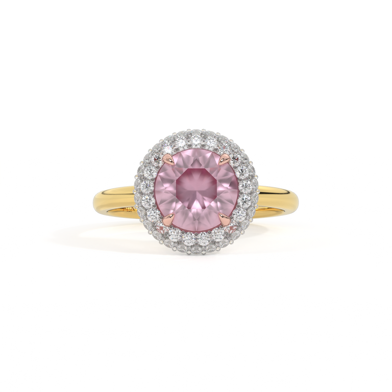 Vintage Round Pink Sapphire 18K Yellow Gold Ring
