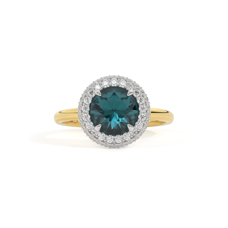 Vintage Round Teal Sapphire 18K Yellow Gold Ring