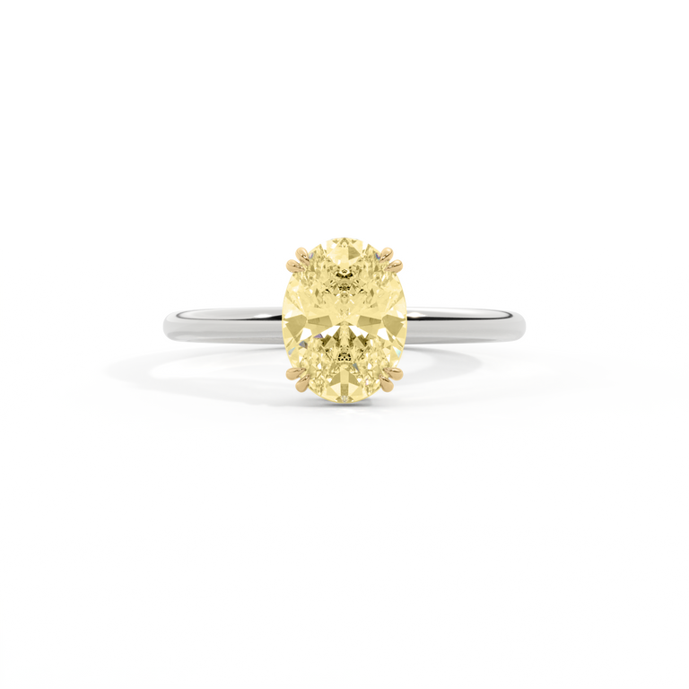 Yellow Lab Grown Diamond Solitaire Oval Cut Platinum Ring