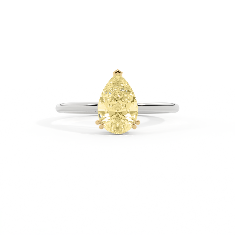 Yellow Lab Grown Diamond Solitaire Pear Cut Platinum Ring