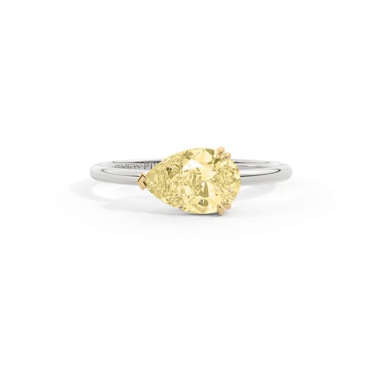 Yellow Lab Grown Diamond Solitaire Pear Cut Platinum Ring