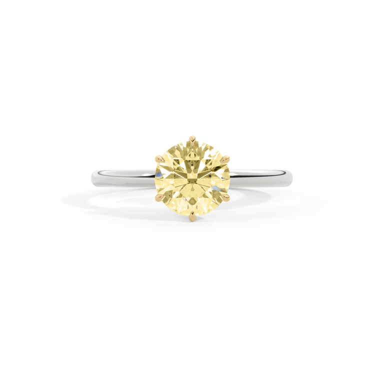 Yellow Lab Grown Diamond Solitaire Round Cut Platinum Ring