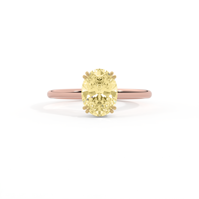 Yellow Lab Grown Diamond Solitaire Oval Cut 18k Rose Gold Ring