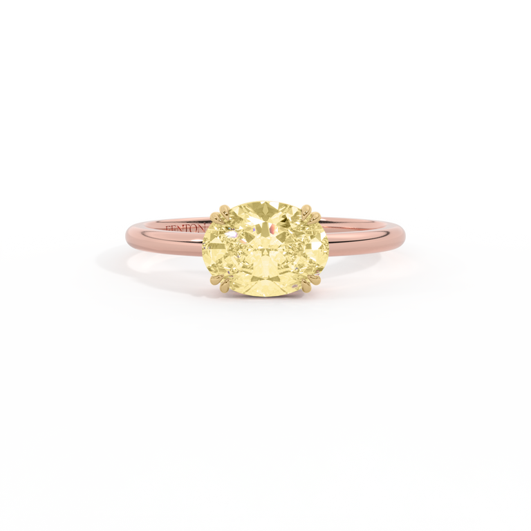 Yellow Lab Grown Diamond Solitaire Oval Cut 18k Rose Gold Ring