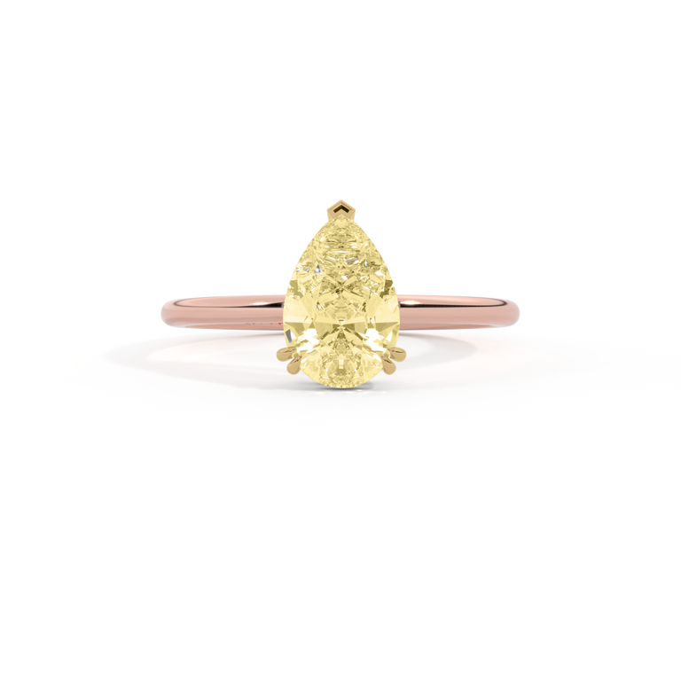 Yellow Lab Grown Diamond Solitaire Pear Cut 18k Rose Gold Ring