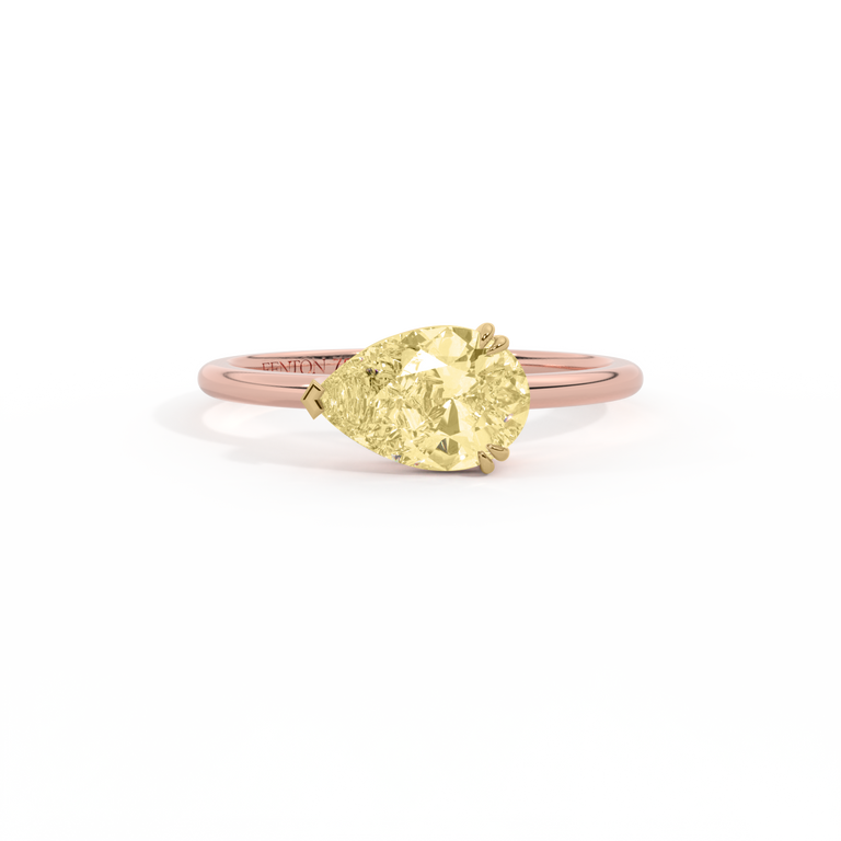 Yellow Lab Grown Diamond Solitaire Pear Cut 18k Rose Gold Ring