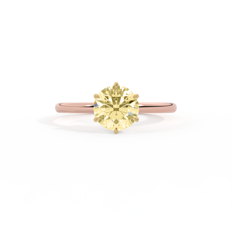 Yellow Lab Grown Diamond Solitaire Round Cut 18k Rose Gold Ring