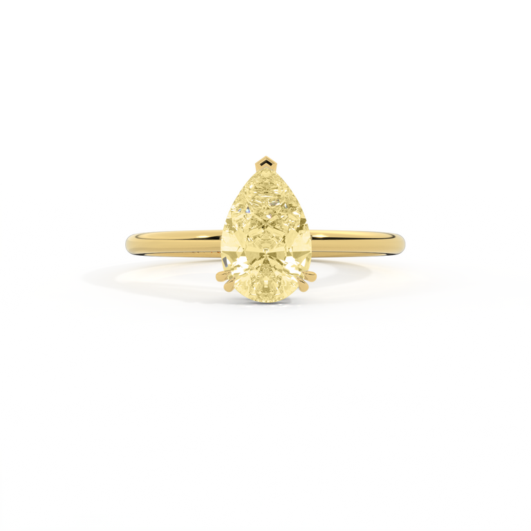 Yellow Lab Grown Diamond Solitaire Pear Cut 18k Yellow Gold Ring
