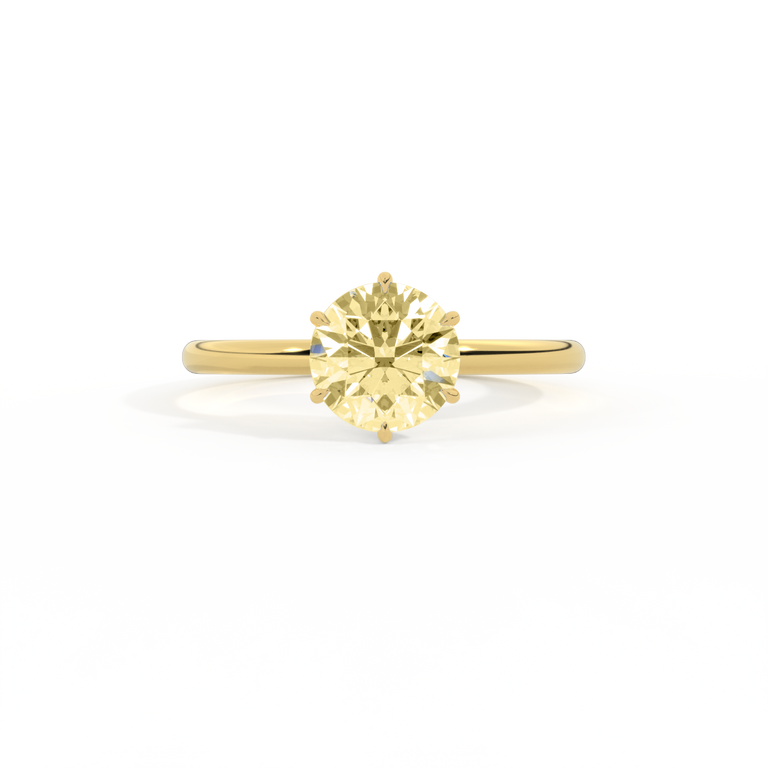 Yellow Lab Grown Diamond Solitaire Round Cut 18k Yellow Gold Ring