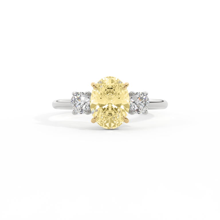 Yellow Lab Grown Diamond Trilogy Oval Cut Diamond Platinum Ring