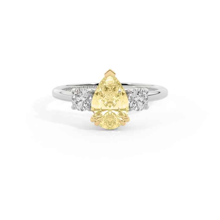 Yellow Lab Grown Diamond Trilogy Pear Cut Diamond Platinum Ring