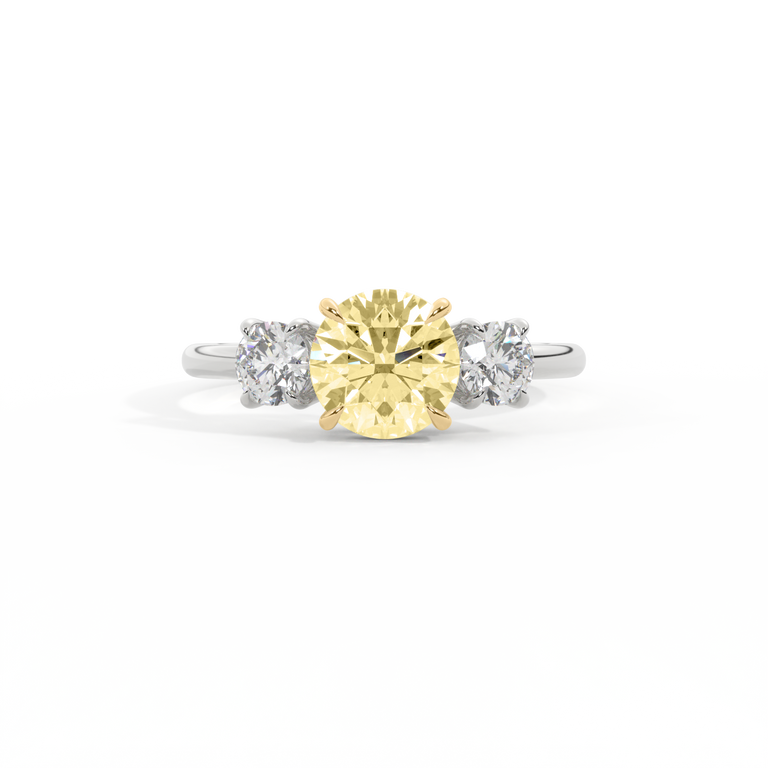 Yellow Lab Grown Diamond Trilogy Round Cut Diamond Platinum Ring