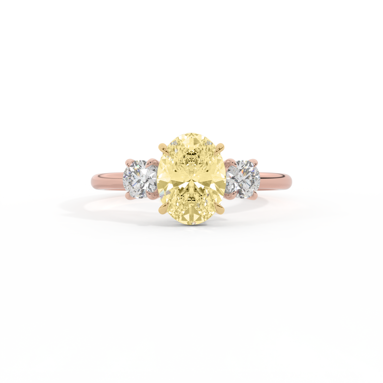 Yellow Lab Grown Diamond Trilogy Oval Cut Diamond 18k Rose Gold Ring