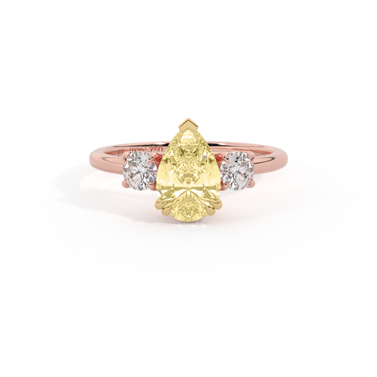 Yellow Lab Grown Diamond Trilogy Pear Cut Diamond 18k Rose Gold Ring