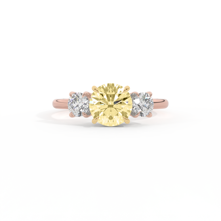 Yellow Lab Grown Diamond Trilogy Round Cut Diamond 18k Rose Gold Ring