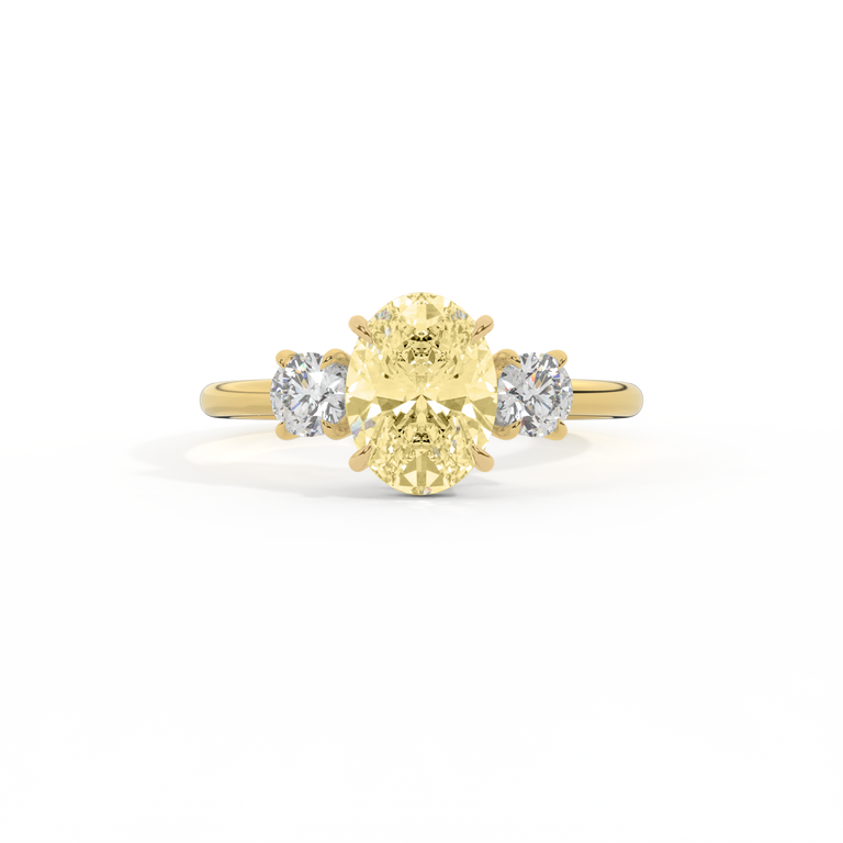Yellow Lab Grown Diamond Trilogy Oval Cut Diamond 18k Yellow Gold Ring