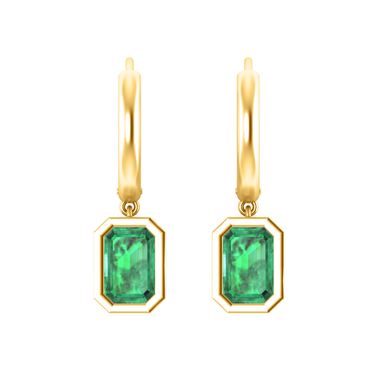 Treasure Box Bezel Drop Emerald Emerald 18K Yellow Gold Earrings