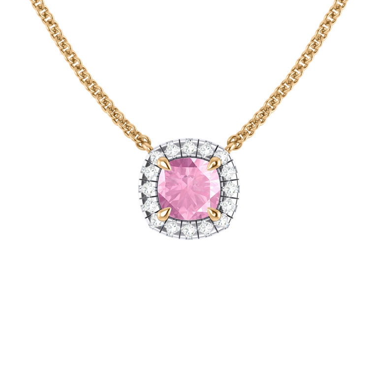 Treasure Box Halo Pink Sapphire Necklace 18K Rose Gold