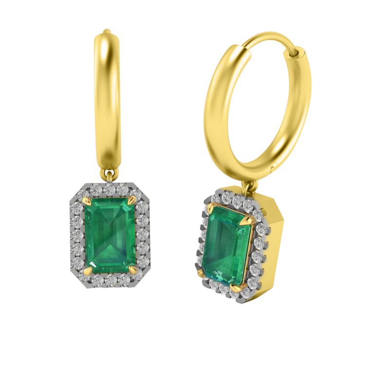 Treasure Box Classic Drop Emerald Emerald 18K Yellow Gold Earrings