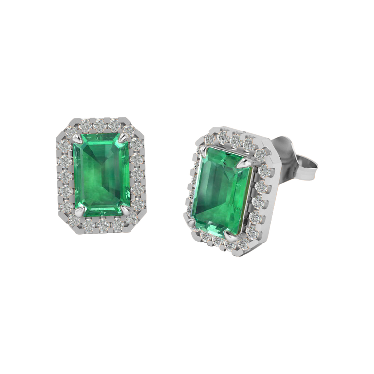 Treasure Box Halo Stud Emerald Emerald 18K White Gold Earrings