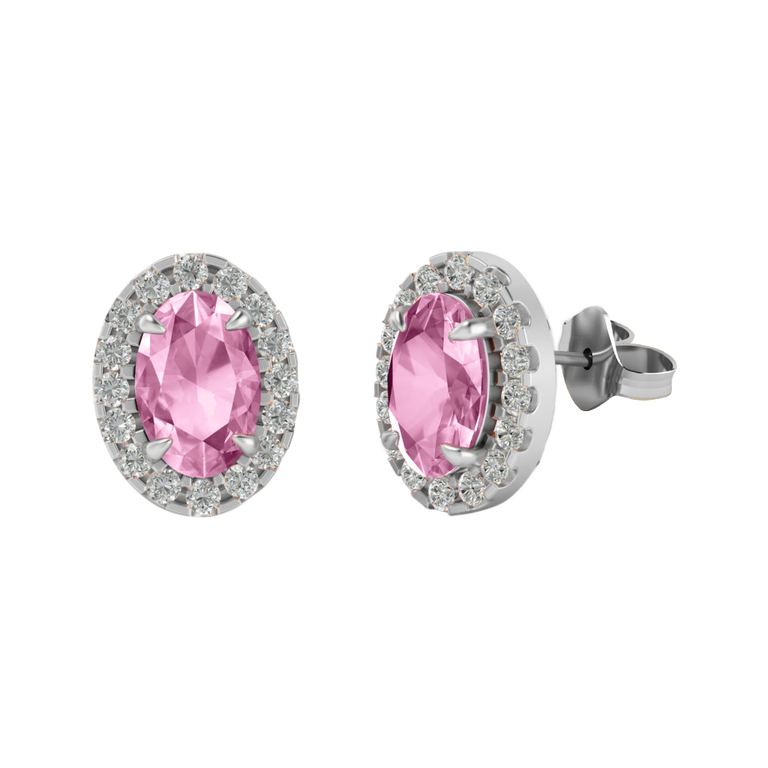 Treasure Box Halo Stud Oval Pink Sapphire 18K White Gold Earrings