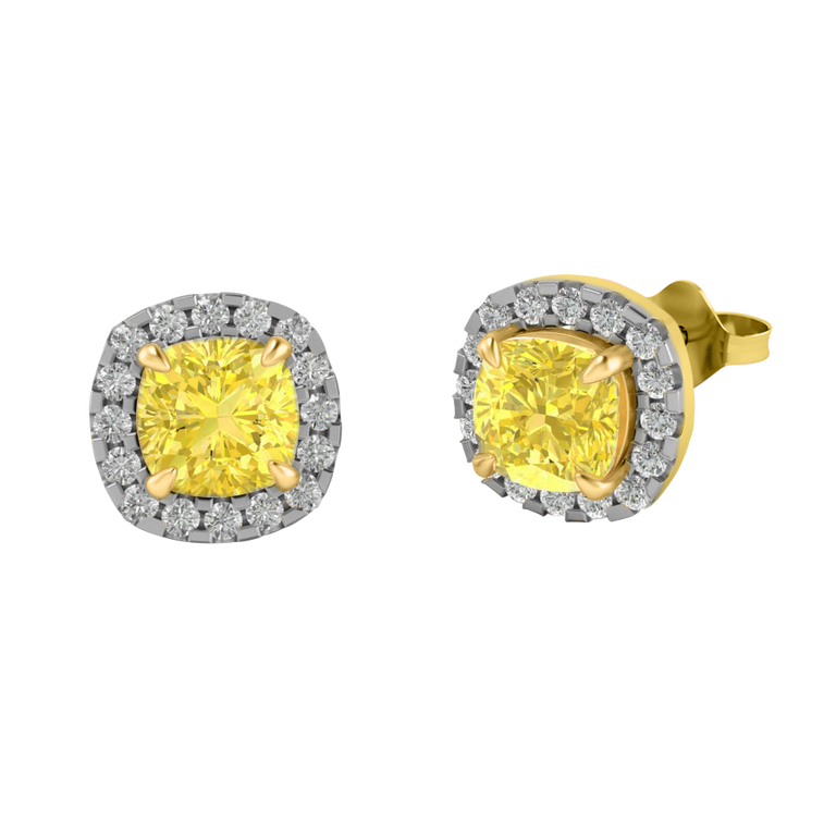 Treasure Box Halo Stud Cushion Yellow Sapphire 18K Yellow Gold Earrings