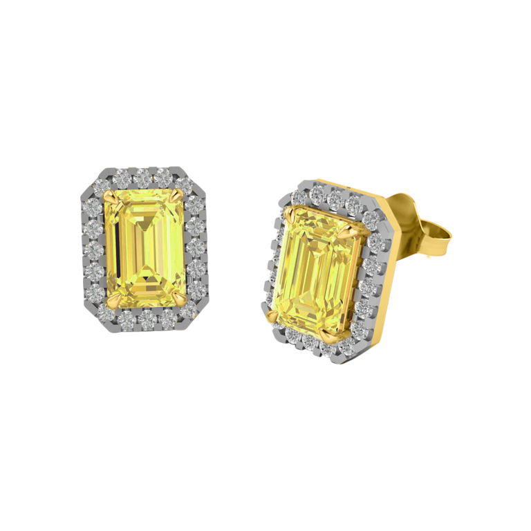 Treasure Box Halo Stud Emerald Yellow Sapphire 18K Yellow Gold Earrings