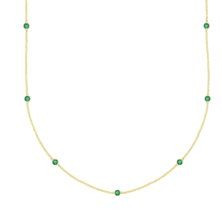 Treasure Box Seven Stone Bezel Emerald Necklace 18K Yellow Gold