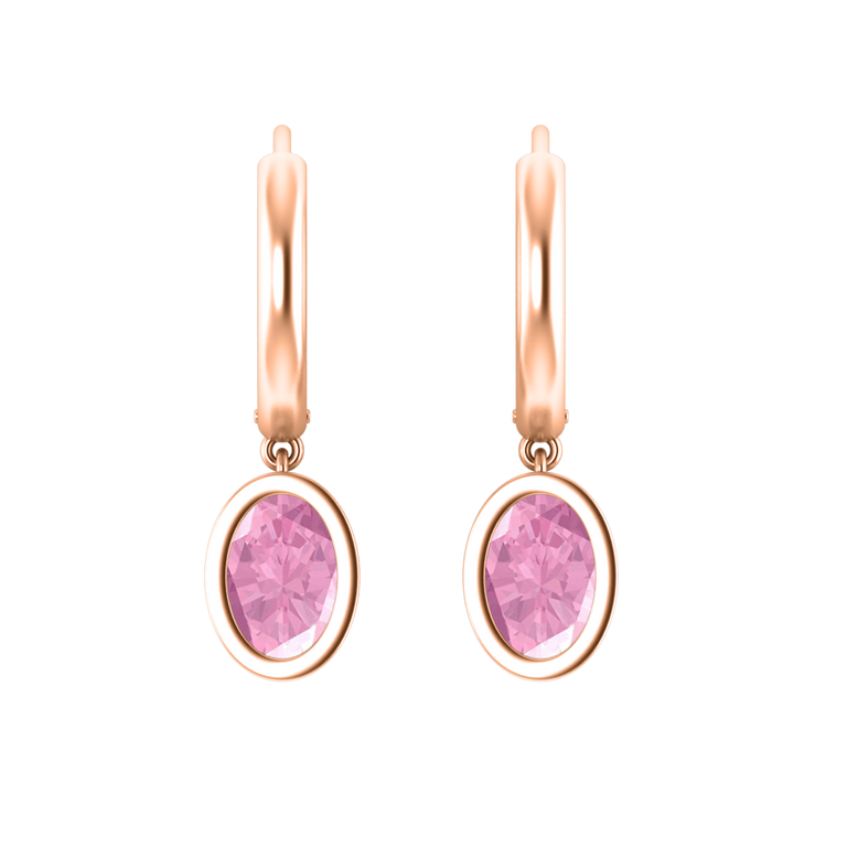 Bezel Drop Oval Cut Pink Sapphire 18K Rose Gold Earrings