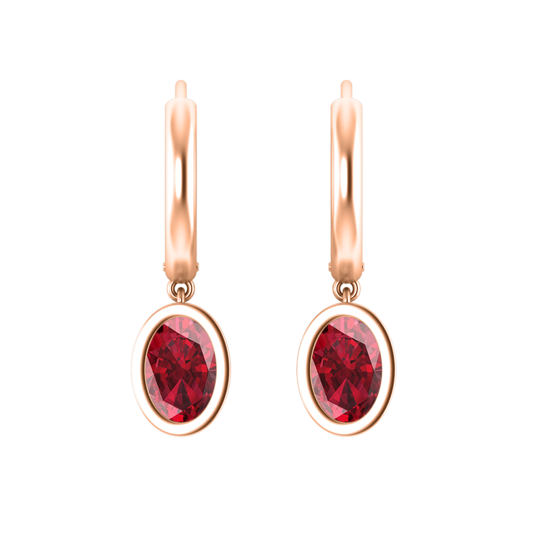 Bezel Drop Oval Cut Ruby 18K Rose Gold Earrings