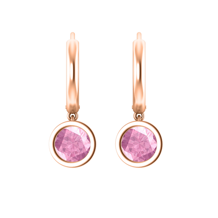 Bezel Drop Round Cut Pink Sapphire 18K Rose Gold Earrings